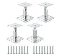 4 x Post Brackets Height Adjustable, 100-150 mm Adjustable Post Brackets, Galvanised Steel, with 16 Screws, for Fences, Shelters, Carports, Pergolas