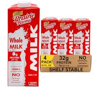 4 x Prairie Farms Whole Milk Shelf Stable, Packaged and Ultra Pasteurized (UHT) Vitamin D White Milk - Preservative and Hormone-Free, Gluten Free, Kosher, Made in USA