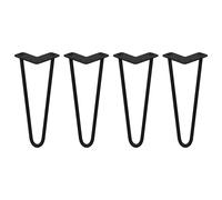 SkiSki Hairpin Table Legs 12” 30cm Pack of 4 Black Heavy Duty 12mm Thick Steel 2 Prong 300kg Load Capacity DIY Furniture Glide Discs Floor Protectors & Screws Included