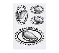 4 x 'Proper Cornish Pasty' Temporary Tattoos - Water Resistant, Skin-Safe, Non-Toxic Transfers, Mixed Sizes (TO00076338)