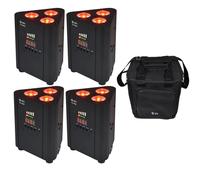 4 x QTX Tri-Par RGBW Rechargeable Battery Par Can Uplighter Remote Carry Bag DJ