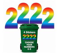 4 x Rainbow Bin Numbers for Wheelie Bins, 0-9, 17.5cm Dustbin Stickers (2) | Choose Your Wheelie Bin Number/s, Weatherproof Self Adhesive Vinyl Bin Number Sticker, Suits Food Caddy & Food Waste Bins