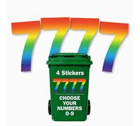 4 x Rainbow Bin Numbers for Wheelie Bins, 0-9, 17.5cm Dustbin Stickers (7) | Choose Your Wheelie Bin Number/s, Weatherproof Self Adhesive Vinyl Bin Number Sticker, Suits Food Caddy & Food Waste Bins