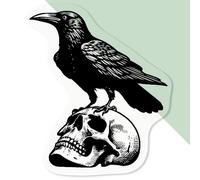 4 x 'Raven On Skull' Clear Sticker Decals - Waterproof Film for Windows, Cars, Walls & Crafts, Small (50mm) (DC00135692)