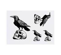4 x 'Raven On Skull' Temporary Tattoos - Water Resistant, Skin-Safe, Non-Toxic Transfers, Mixed Sizes (TO00077664)