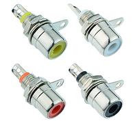 4 x RCA Panel Mount Sockets - Red, Black, White, Yellow
