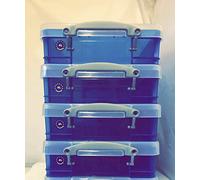 4 x Really Useful 4 Litre Storage Boxes Clear Plastic With Lid - Blue