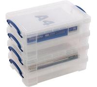 """4 x Really Useful 4 Litre Storage Boxes Clear Plastic With Lid Box Heavy Duty, Ideal for storing stationery, jewelry tools and art equipment, 39.5 x 25.5 x 8.8 cm"""
