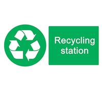 4 x Recycling Station - Info Label Sign Removable Self Adhesive Waterproof Durable Vinyl Label Sticker 225mm x 106mm