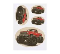 4 x 'Red Monster Truck' Temporary Tattoos - Water Resistant, Skin-Safe, Non-Toxic Transfers, Mixed Sizes (TO00081002)