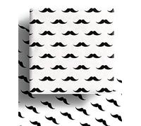 4 x Retro Moustache Recyclable Wrapping Paper Sheets for Men 70cmx50cm - Premium Gift Wrap for Birthday, Anniversary, Father's Day and More - 100% Recycled Funny Eco Friendly Paper