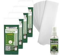 4 x Roll on roller wax cartridge + Strips+ After wax oil, waxing pack (Green- Classic line)