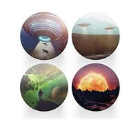 4 x Round Alien Coasters - UFO Area 51 Space Funny Men Women Set Theme House Warming Circle Drinks Kitchen Decoration Décor Gift #80220