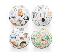 4 x Round Animals Coasters - Safari Lion Zebra Giraffe Boys Kids Set Theme House Warming Circle Drinks Kitchen Decoration Décor Gift #80188