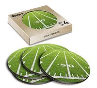 4 x Round Coasters - American Football Field Pitch Sports Cork Backed MDF Glossy Tea Coffee Accessory #50083