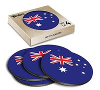 4 x Round Coasters - Australian Flag Australia Sydney Perth Cork Backed MDF Glossy Tea Coffee Accessory #56531