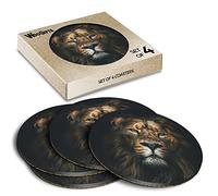 4 x Round Coasters - Beautiful Lion Portrait Big Cat Cork Backed MDF Glossy Tea Coffee Accessory #63017