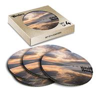 4 x Round Coasters - Derwent Water Sunset Keswick Lake District Cork Backed MDF Glossy Tea Coffee Accessory #50748