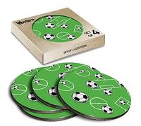 4 x Round Coasters - Football Pitch Ball Girls Boys Sport Cork Backed MDF Glossy Tea Coffee Accessory #170561