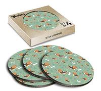 4 x Round Coasters - Funny Beagle Pattern Puppy Dog Cork Backed MDF Glossy Tea Coffee Accessory #50965