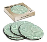 4 x Round Coasters - Light Green Liquid Gel Effect Cork Backed MDF Glossy Tea Coffee Accessory #51334