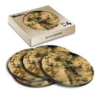 4 x Round Coasters - Military Soldier Storm Desert War Cork Backed MDF Glossy Tea Coffee Accessory #51449