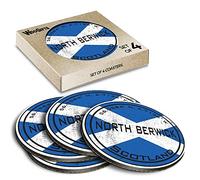 4 x Round Coasters - North Berwick Scotland Flag Circle Cork Backed MDF Glossy Tea Coffee Accessory #60057