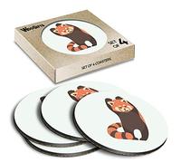 4 x Round Coasters - Red Panda Animals Bear Pattern Cork Backed MDF Glossy Tea Coffee Accessory #170844