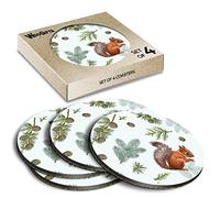 4 x Round Coasters - Red Squirrel Forest Pattern Cork Backed MDF Glossy Tea Coffee Accessory #170849