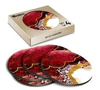 4 x Round Coasters - Ruby Red Ink Art Marble Effect Cork Backed MDF Glossy Tea Coffee Accessory #53382
