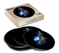 4 x Round Coasters - Siamese Fighting Fish Betta Cork Backed MDF Glossy Tea Coffee Accessory #63261