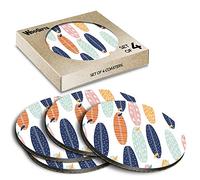 4 x Round Coasters - Surfboard Surf Sea Waves Beach Surfer Cork Backed MDF Glossy Tea Coffee Accessory #170887