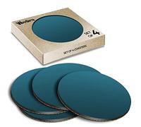4 x Round Coasters - Teal Green Colour Block Cork Backed MDF Glossy Tea Coffee Accessory #52239