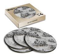4 x Round Coasters - Vintage Train Retro Pattern Cork Backed MDF Glossy Tea Coffee Accessory #170913