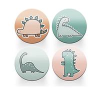 4 x Round Dinosaur Coasters - Dino T-Rex Cartoon Boys Men Kids Set Theme House Warming Circle Drinks Kitchen Decoration Décor Gift #80186