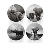 4 x Round Elephants Coasters - Animal Safari BW Set Theme Women House Warming Circle Drinks Kitchen Table Decoration Décor Gift #77895