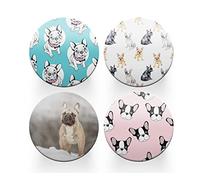4 x Round French Bulldog Coasters - Dogs Pet Frenchie Set Theme Women House Warming Circle Drinks Kitchen Table Decoration Décor Gift #80148