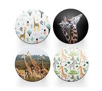 4 x Round Giraffe Coasters - Animals Wild Safari Set Theme Women House Warming Circle Drinks Kitchen Table Decoration Décor Gift #80153