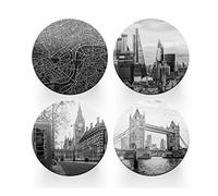 4 x Round London Coasters - Landmarks England GB UK Set Theme Women House Warming Circle Drinks Kitchen Table Decoration Décor Gift #77911