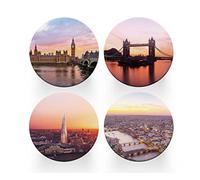 4 x Round London Coasters - Sunset Landmarks UK Travel Men Women Set Theme House Warming Circle Drinks Kitchen Decoration Décor Gift #80209