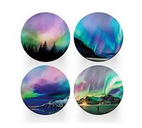 4 x Round Northern Lights Coasters - Norway Boraelis Men Women Set Theme House Warming Circle Drinks Kitchen Decoration Décor Gift #80214