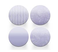 4 x Round Purple Coasters - Lilac Floral Pattern Farmhouse Women Set Theme House Warming Circle Drinks Kitchen Decoration Décor Gift #81225