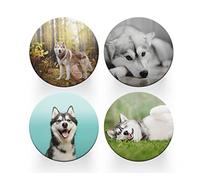 4 x Round Siberian Husky Coasters - Dogs Pets Poodle Set Theme Women House Warming Circle Drinks Kitchen Table Decoration Décor Gift #80151