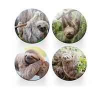 4 x Round Sloth Coasters - Animals Wild Lazy Set Theme Women House Warming Circle Drinks Kitchen Table Decoration Décor Gift #77931