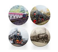4 x Round Steam Train Coasters - Vintage Jacobite Travel Women Set Theme House Warming Circle Drinks Kitchen Decoration Décor Gift #80196