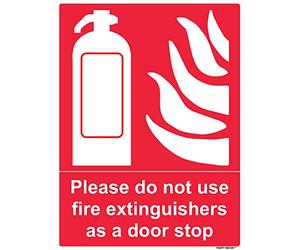 4 x safety sign - please do not use fire extinguishers as a door stop - self adhesive weather proof vinyl sticker label - 15cm x 20cm (MPN-5106)