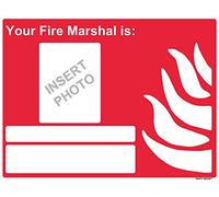 4 x safety sign - YOUR FIRE MARSHAL IS - PHOTO - landscape - self adhesive weather proof vinyl sticker label - 20cm x 15cm (MPN-5125)