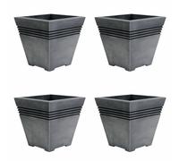 4 X Sankey Milano tall Square Planter Flower Compost Pot Pewter Soil Plant 32cm