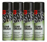 4 x SAS18 CLEAR GREASE SPRAY EXCELLENT WATER RESISTANCE 500ML EACH NEW