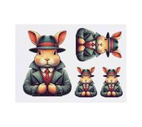 4 x 'Secret Service Rabbit' Temporary Tattoos - Water Resistant, Skin-Safe, Non-Toxic Transfers, Mixed Sizes (TO00077656)